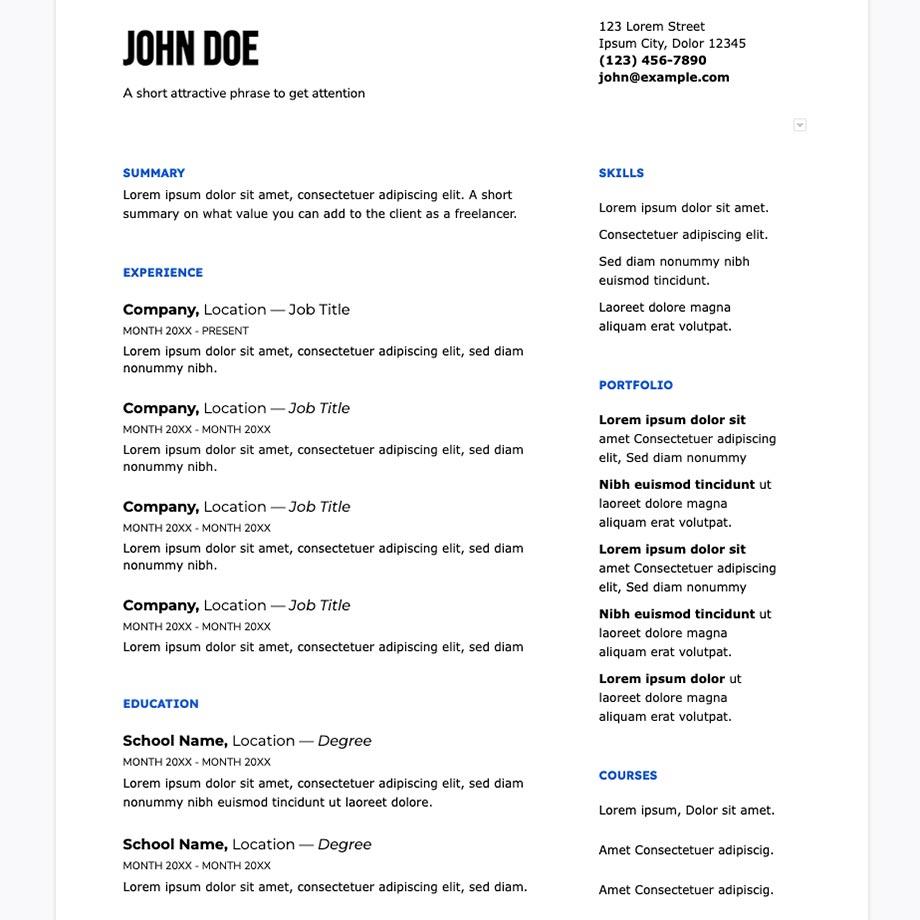 Freelance Resume