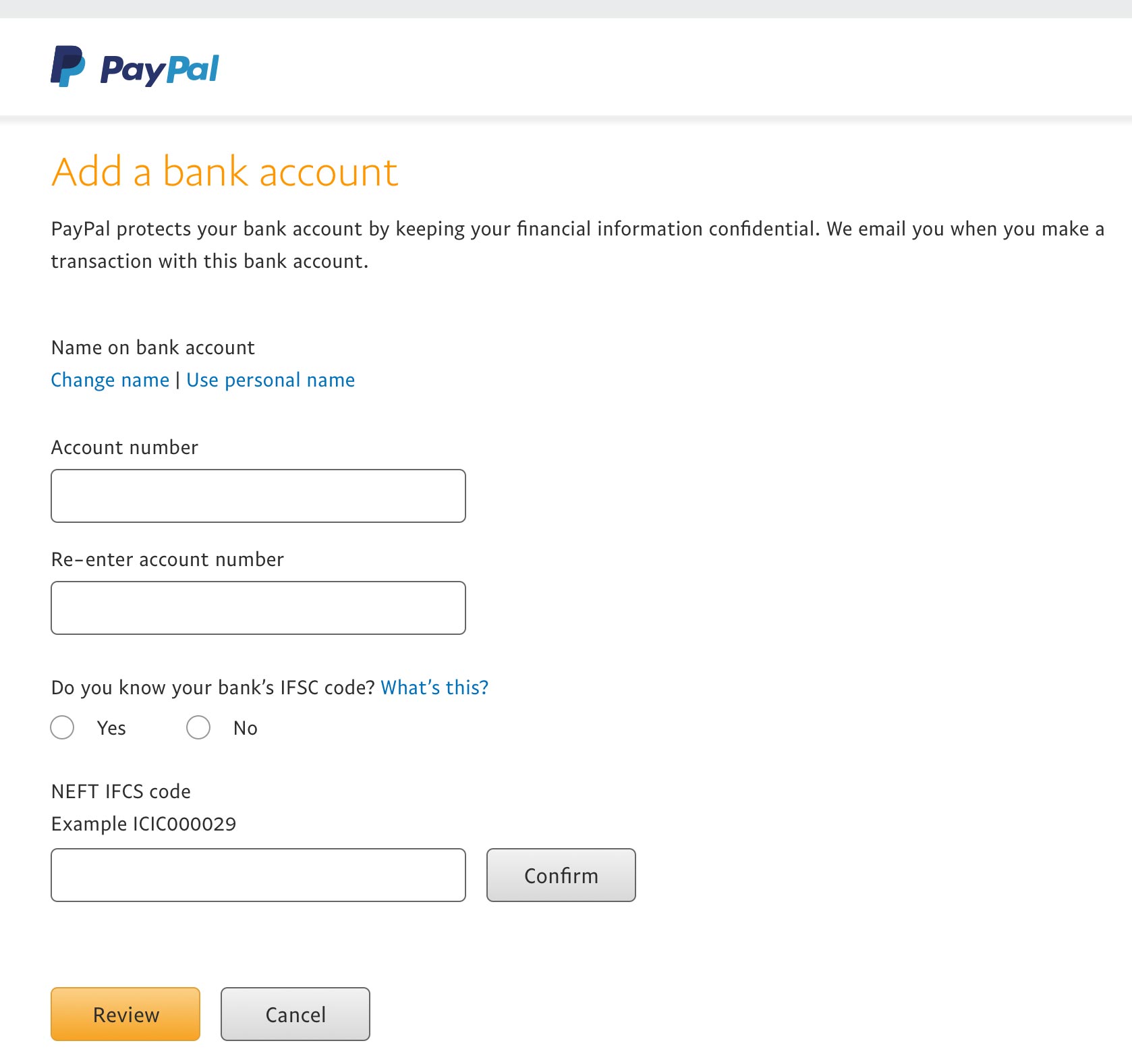 PayPal Add Bank Account